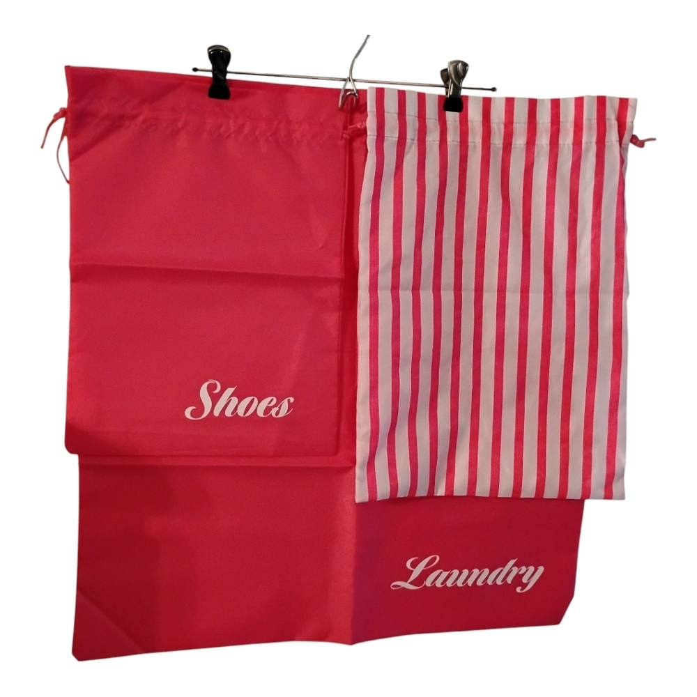 (3) Laundry, Shoes & Lingerie Dust Travel Bags with Drawstrings, Pink, Pre-owned